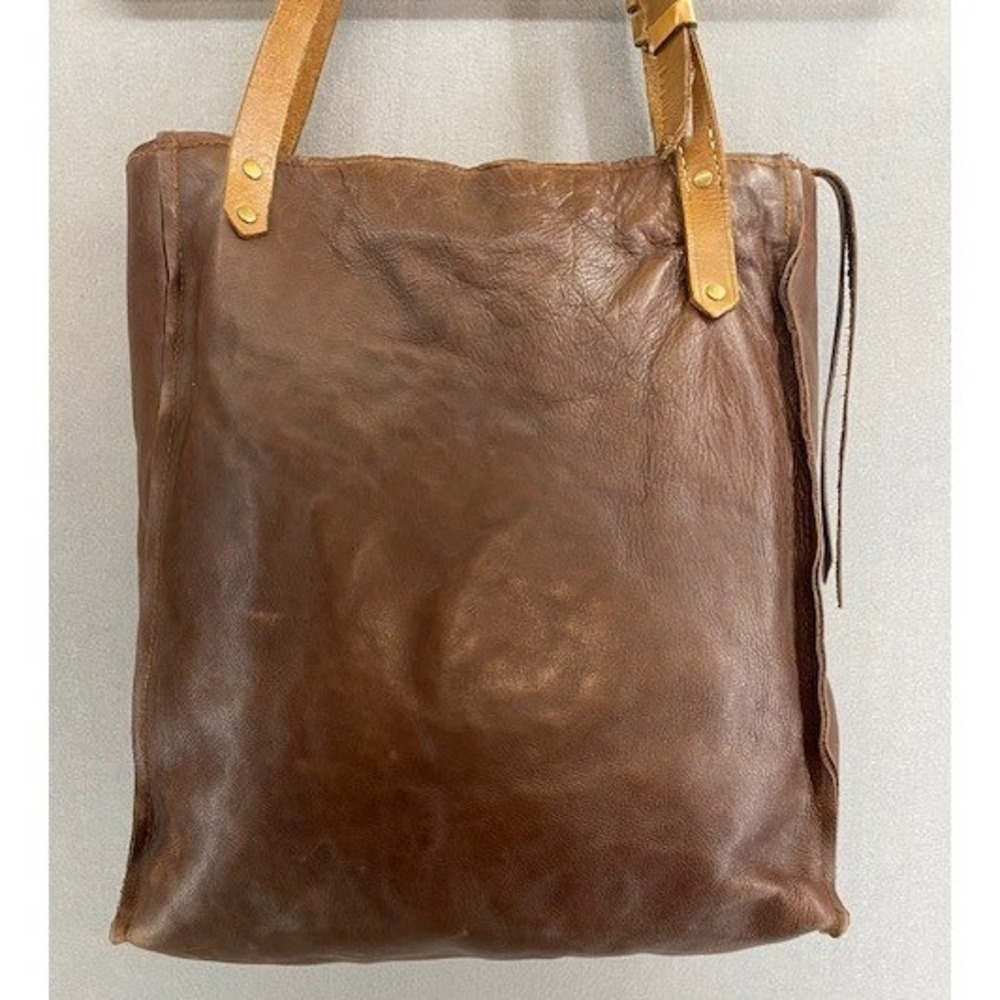 Handmade by Elke‎ Boulder CO Brown Leather Tassel Tote Bag Zippered Shopper - Picture 2 of 16